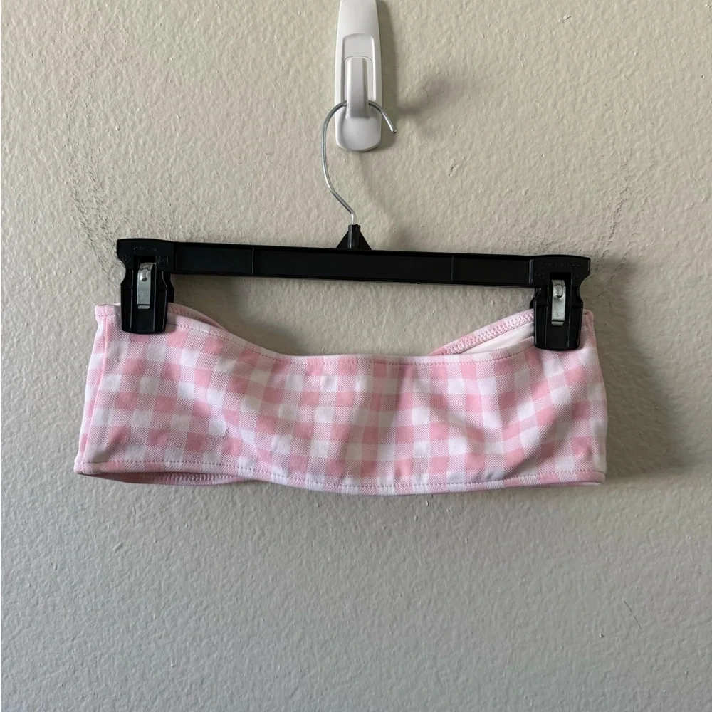 Frankies Bikinis Jeanette Strapless Bikini Top Baby Pink Gingham Size M Summer